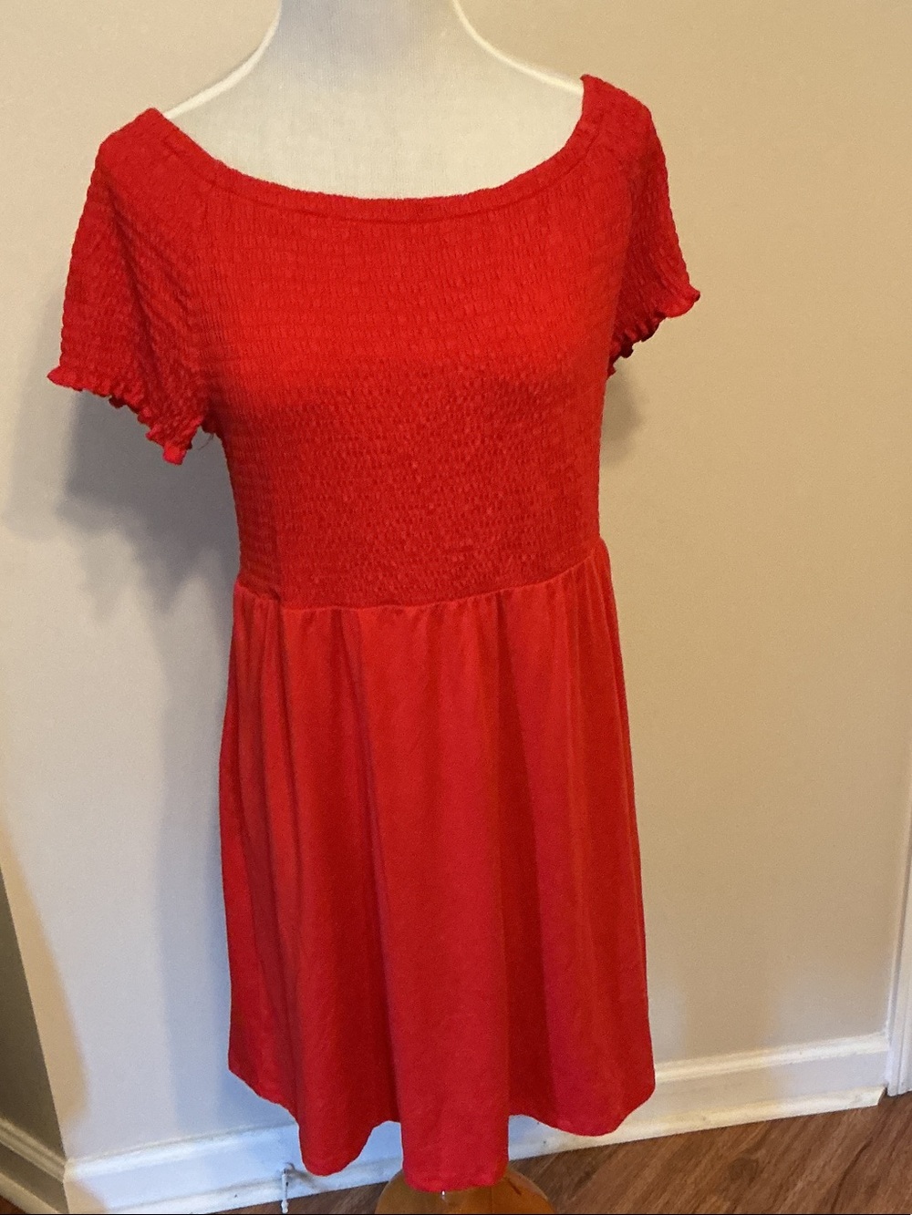 Cato Red Smocked Bodice Short Sleeve Dress